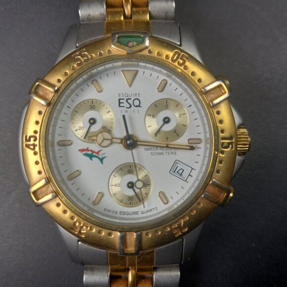 Esquire Swiss Watch Quartz Chronograph 300389 Stainless Gold Tones Water Resist - Picture 4 of 12